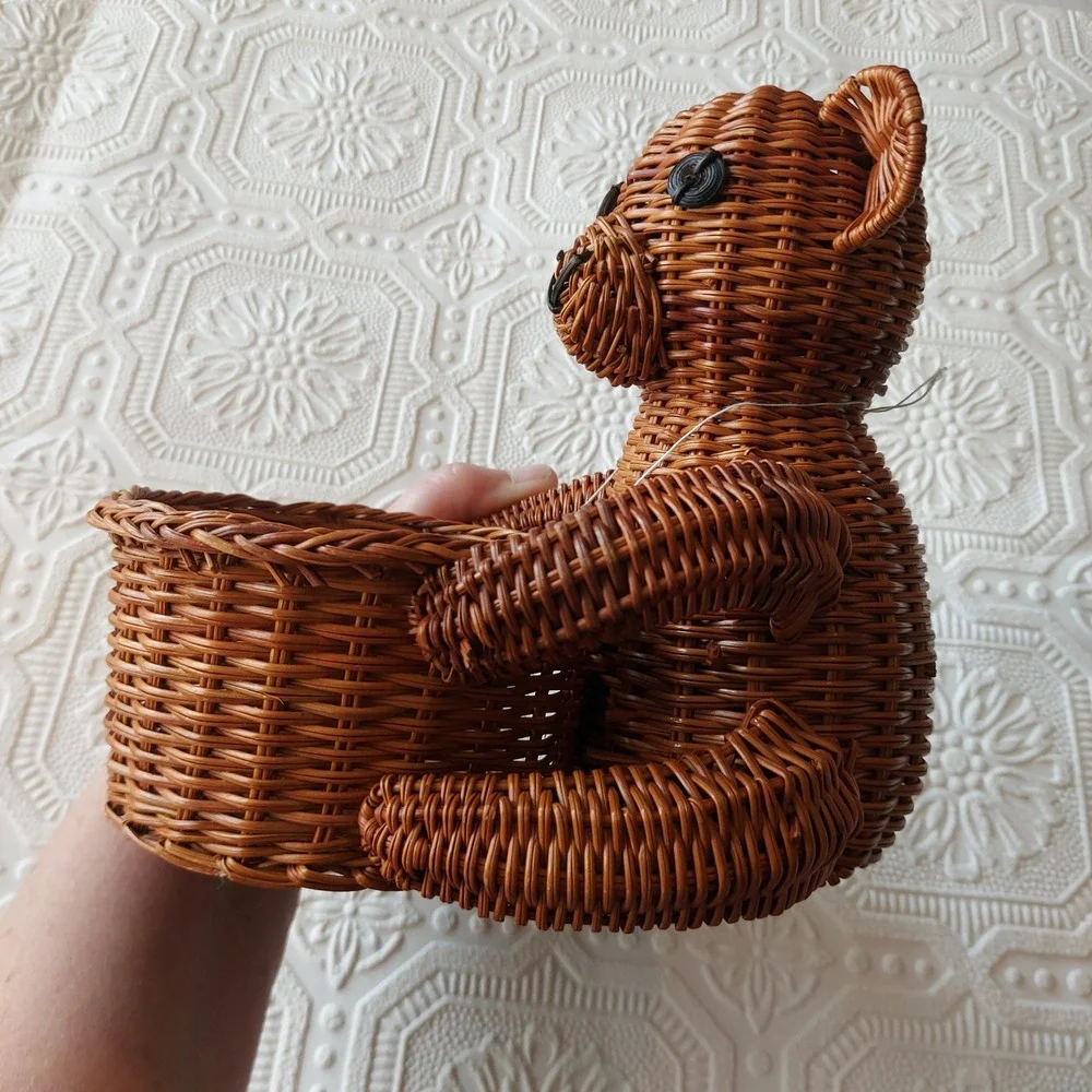Vintage 1994 Chadwick Woven Fern Teddy Bear Basket Planter Brown Wicker 30793